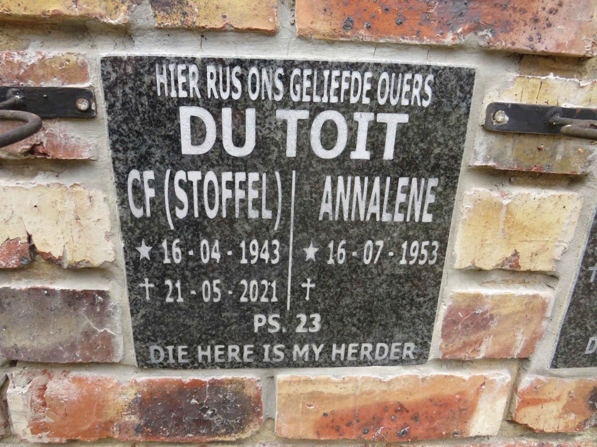 TOIT C.F., du 1943-2021 & Annalene 1953-