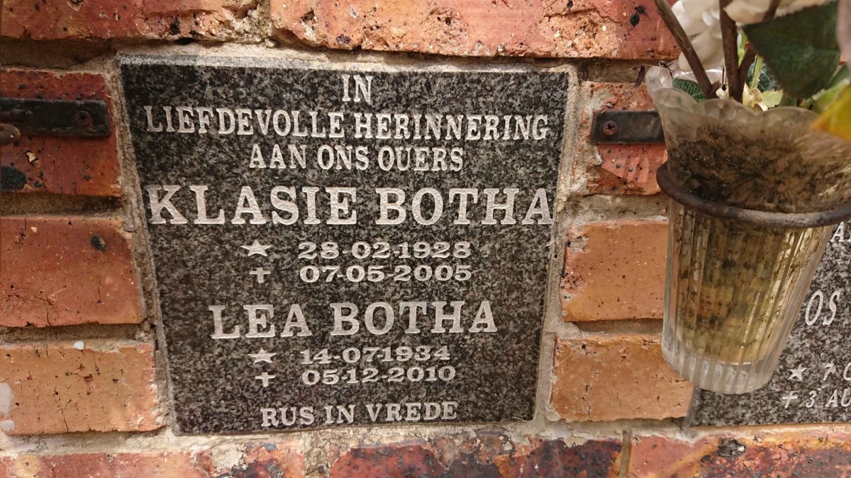 BOTHA Klasie 1928-2005 & Lea 1934-2010