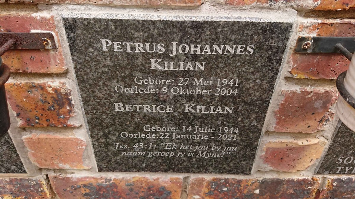 KILIAN Petrus Johannes 1941-2004 & Betrice 1944-2021