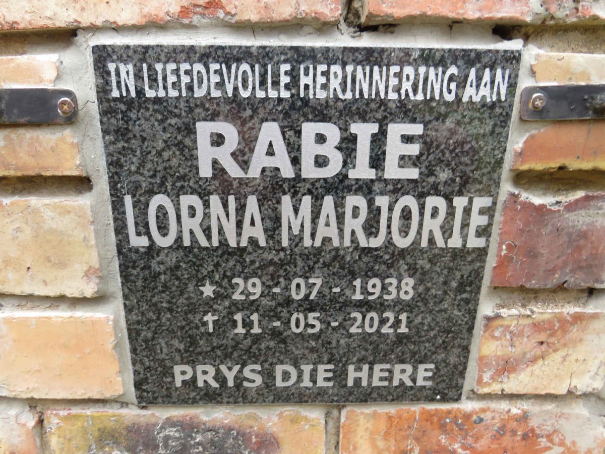 RABIE Lorna Marjorie 1938-2021