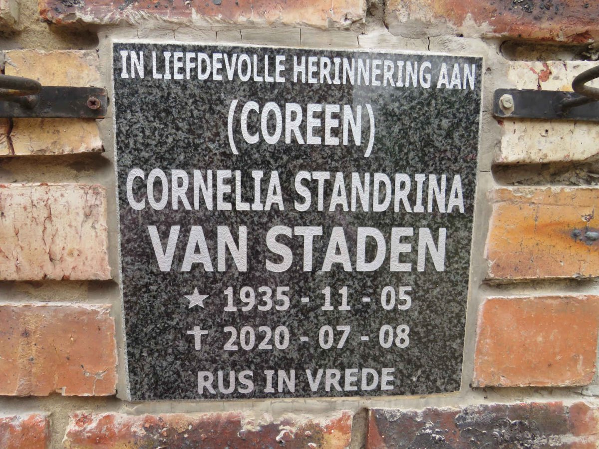 STADEN Cornelia Standrina, van 1935-2020