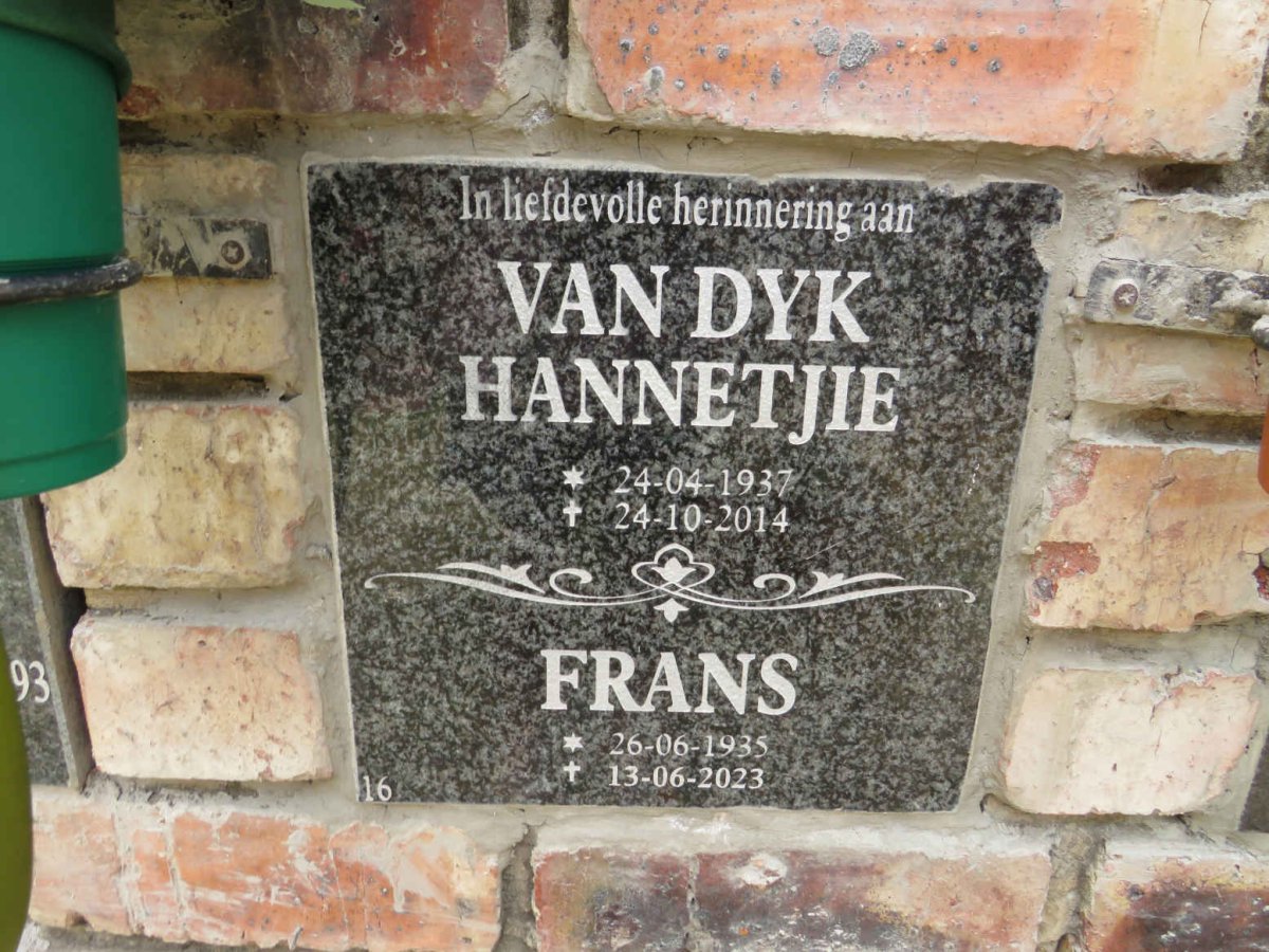 DYK Frans, van 1935-2023 & Hannetjie 1937-2014