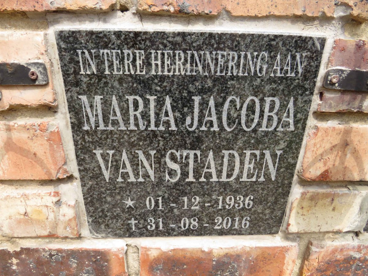STADEN Maria Jacoba, van 1936-2016