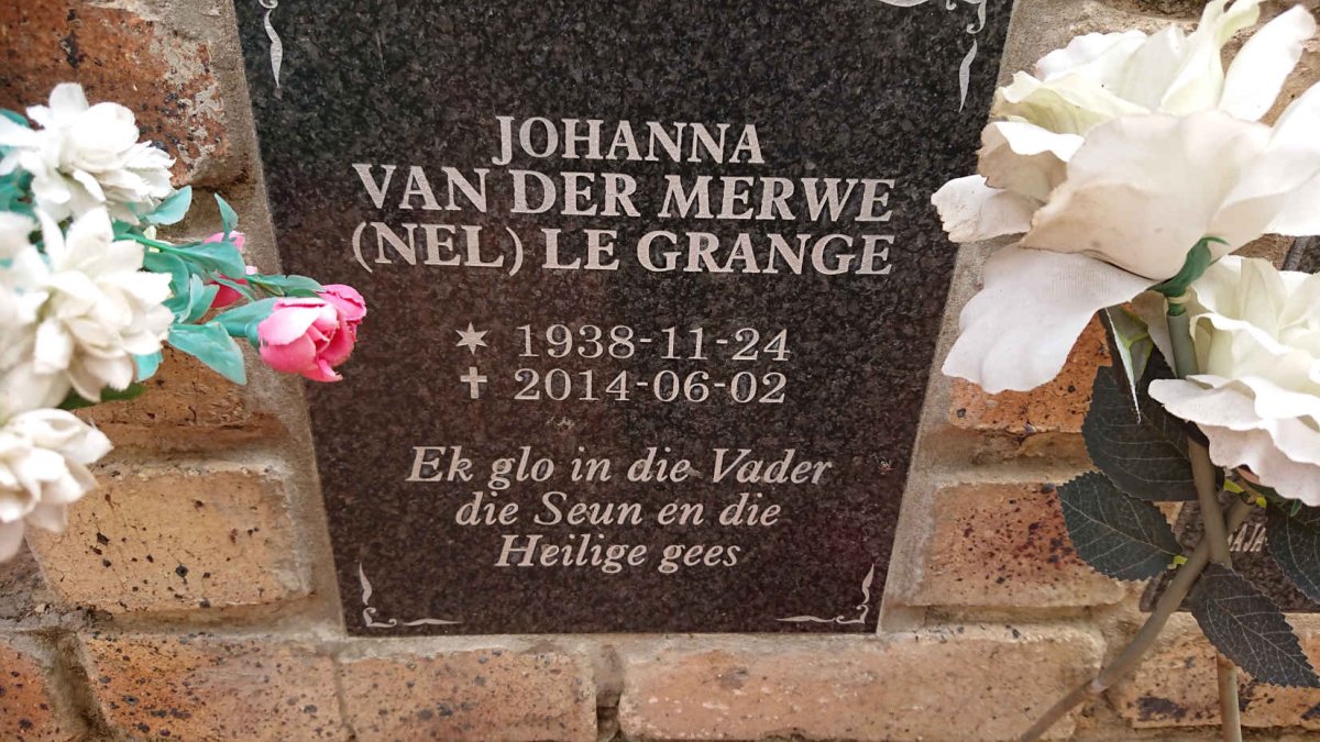GRANGE Johanna, le - VAN DER MERWE - NEL 1938-2014