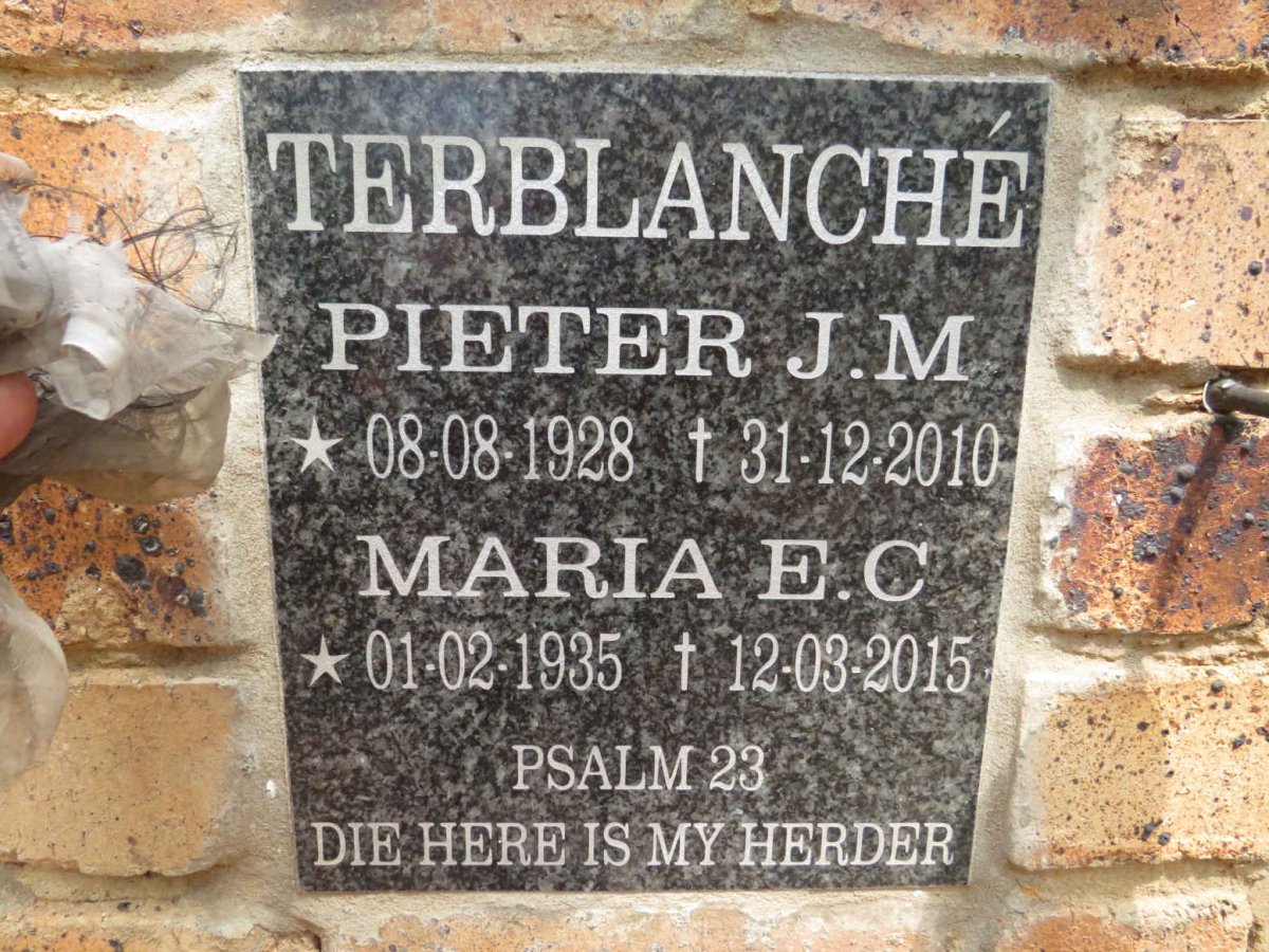 TERBLANCHE Pieter J.M. 1928-2010 & Maria E.C. 1935-2015