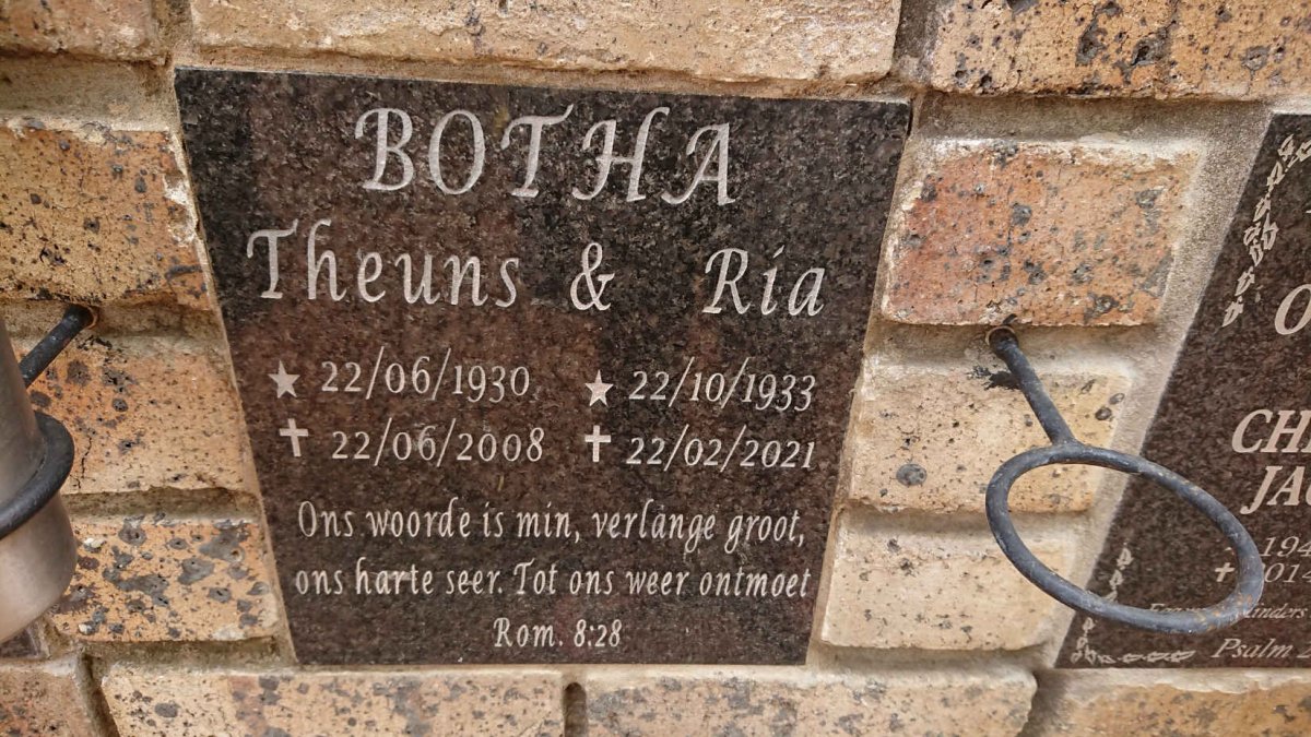 BOTHA Theuns 1930-2008 & Ria 1933-2021