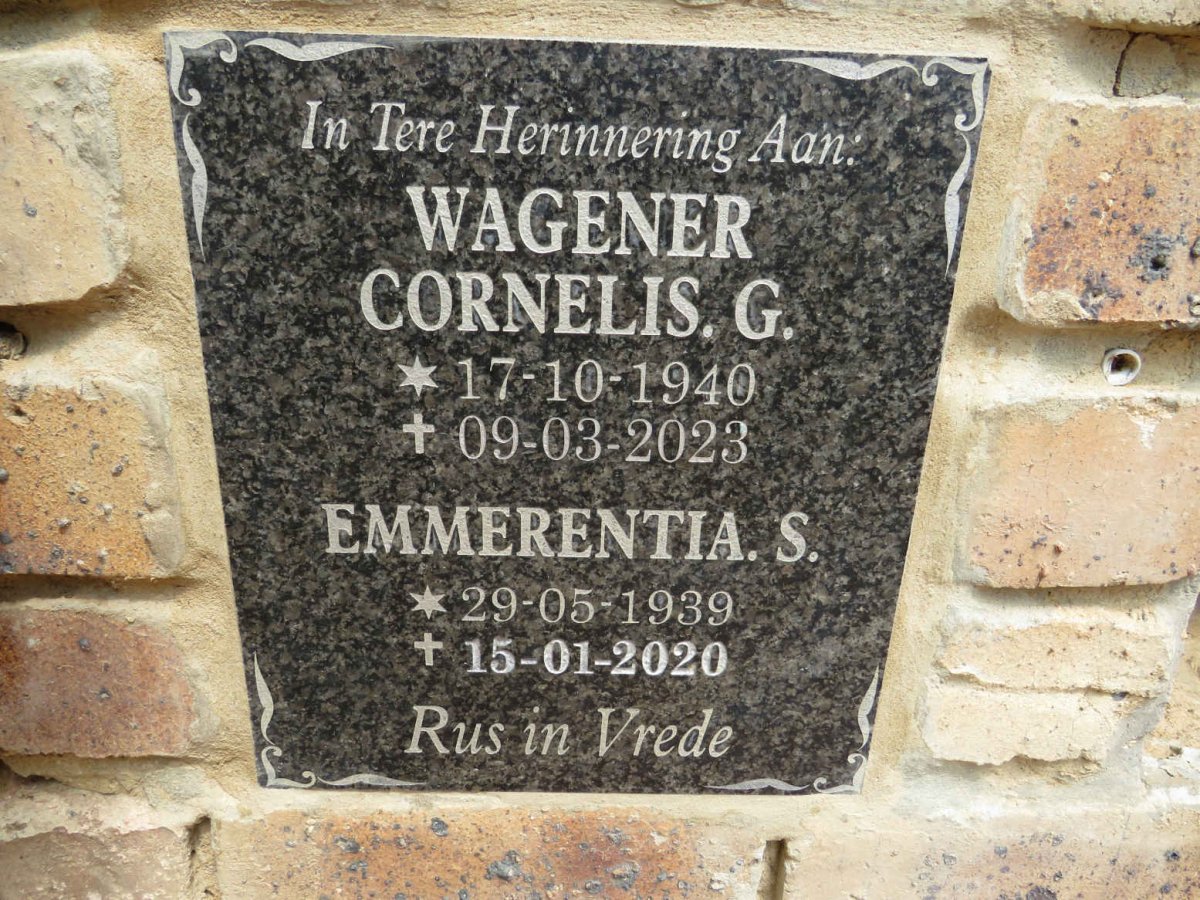 WAGENER Cornelis G. 1940-2023 & Emmerentia S. 1939-2020