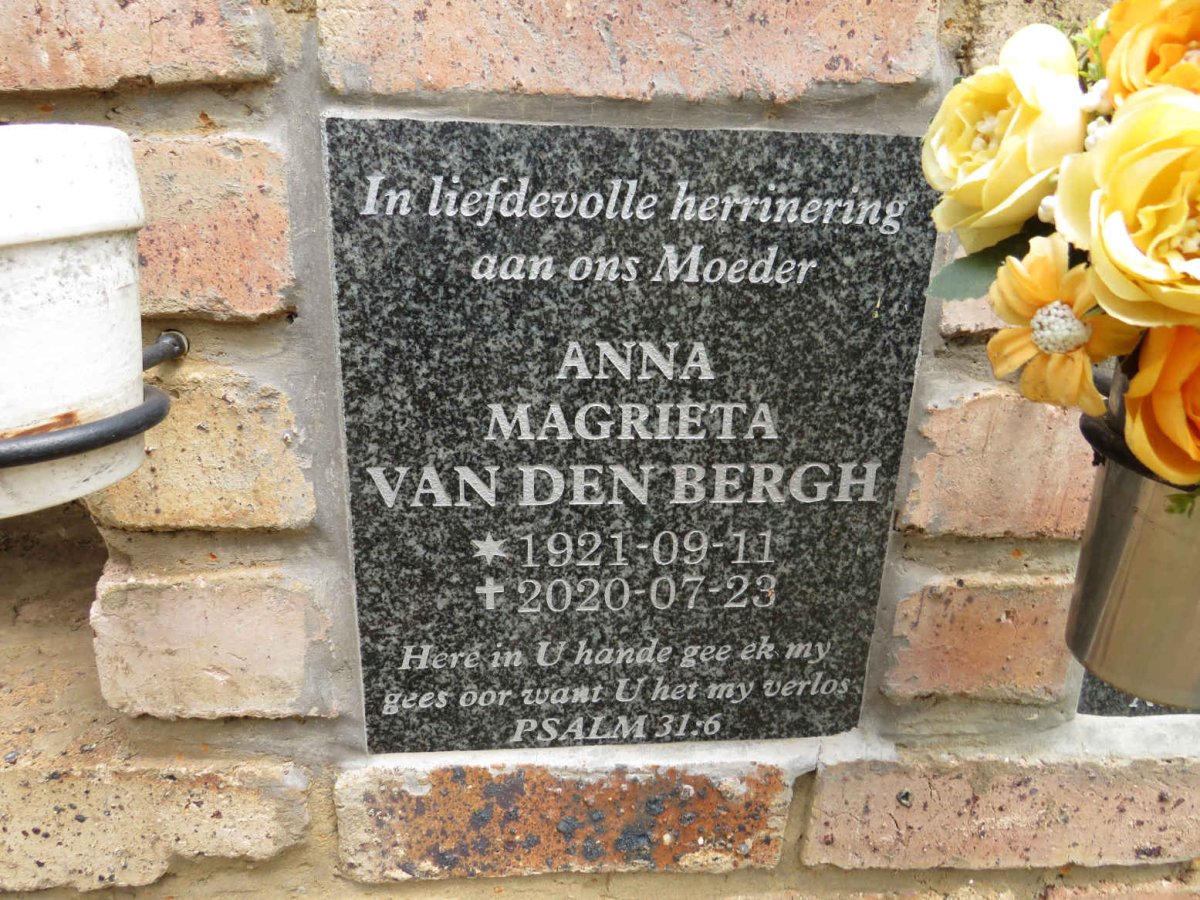 BERGH Anna Magrieta, van den 1921-2020