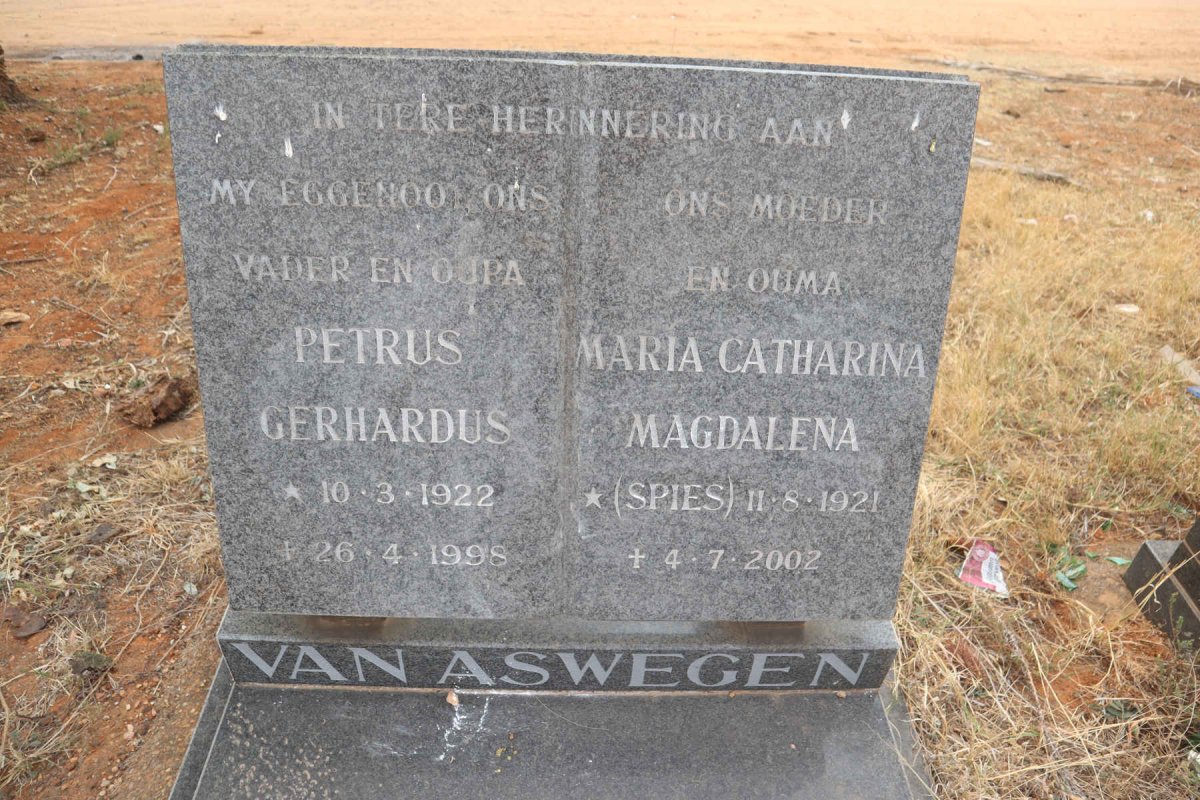 ASWEGEN Petrus Gerhardus, van 1922-1998 & Maria Catharina Magdalena SPIES 1921-2002