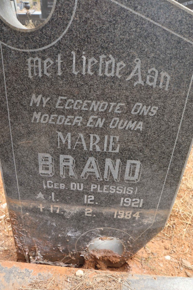 BRAND Marie nee DU PLESSIS 1921-1984