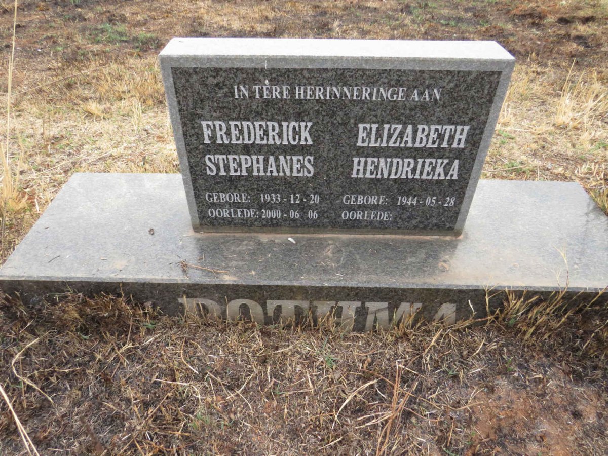 BOTHMA Frederick Stephanes 1933-2000 & Elizabeth Hendrieka 1944-