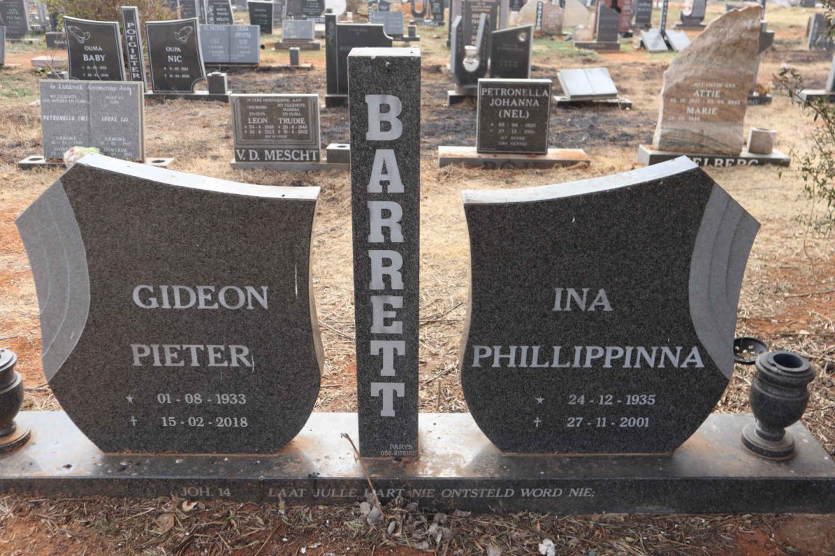 BARRETT Gideon Pieter 1933-2018 & Ina Phillippinna 1935-2001