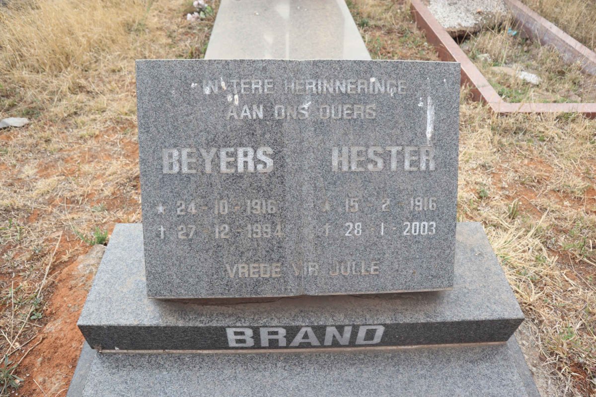 BRAND Beyers 1916-1994 & Hester 1916-2003