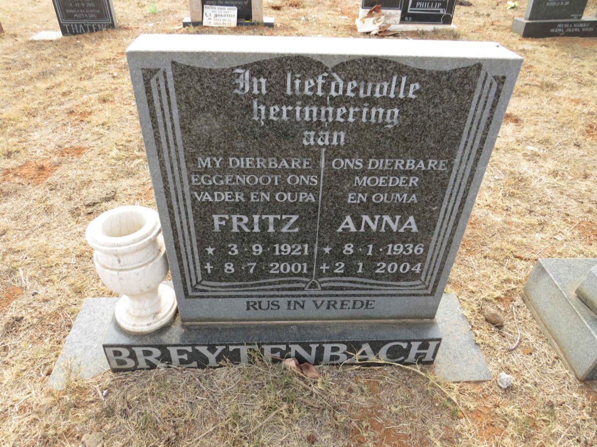 BREYTENBACH Fritz 1921-2001 & Anna 1936-2004