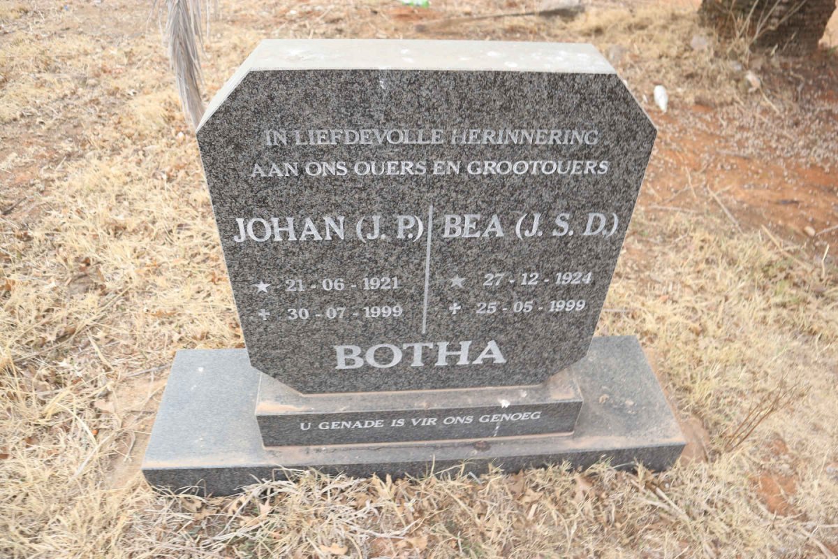 BOTHA J.P. 1921-1999 & J.S.D. 1924-1999