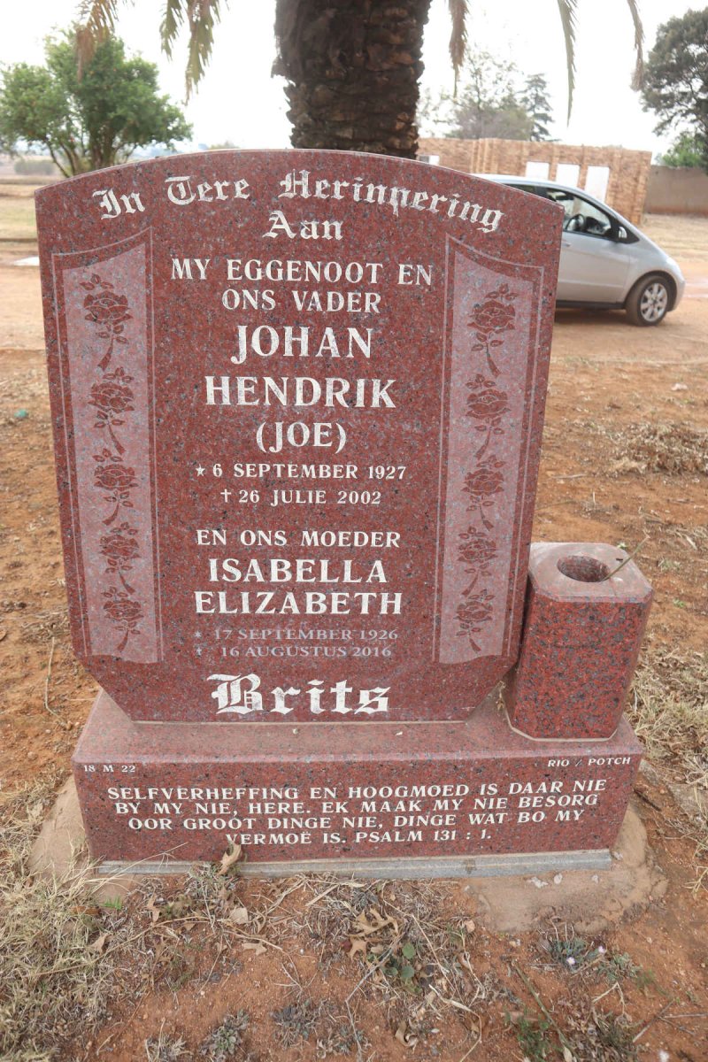 BRITS Johan Hendrik 1927-2002 & Isabella Elizabeth 1926-2016