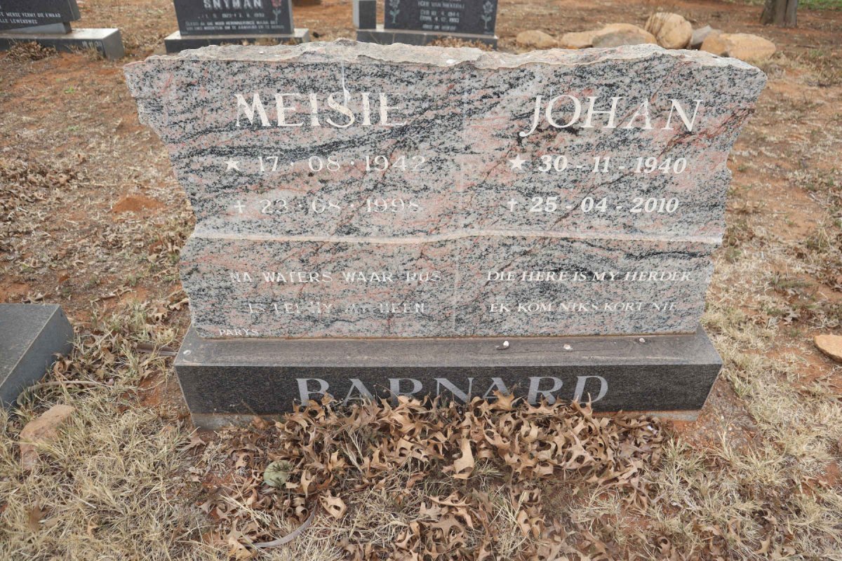 BARNARD Johan 1940-2010 & Meisie 1942-1998