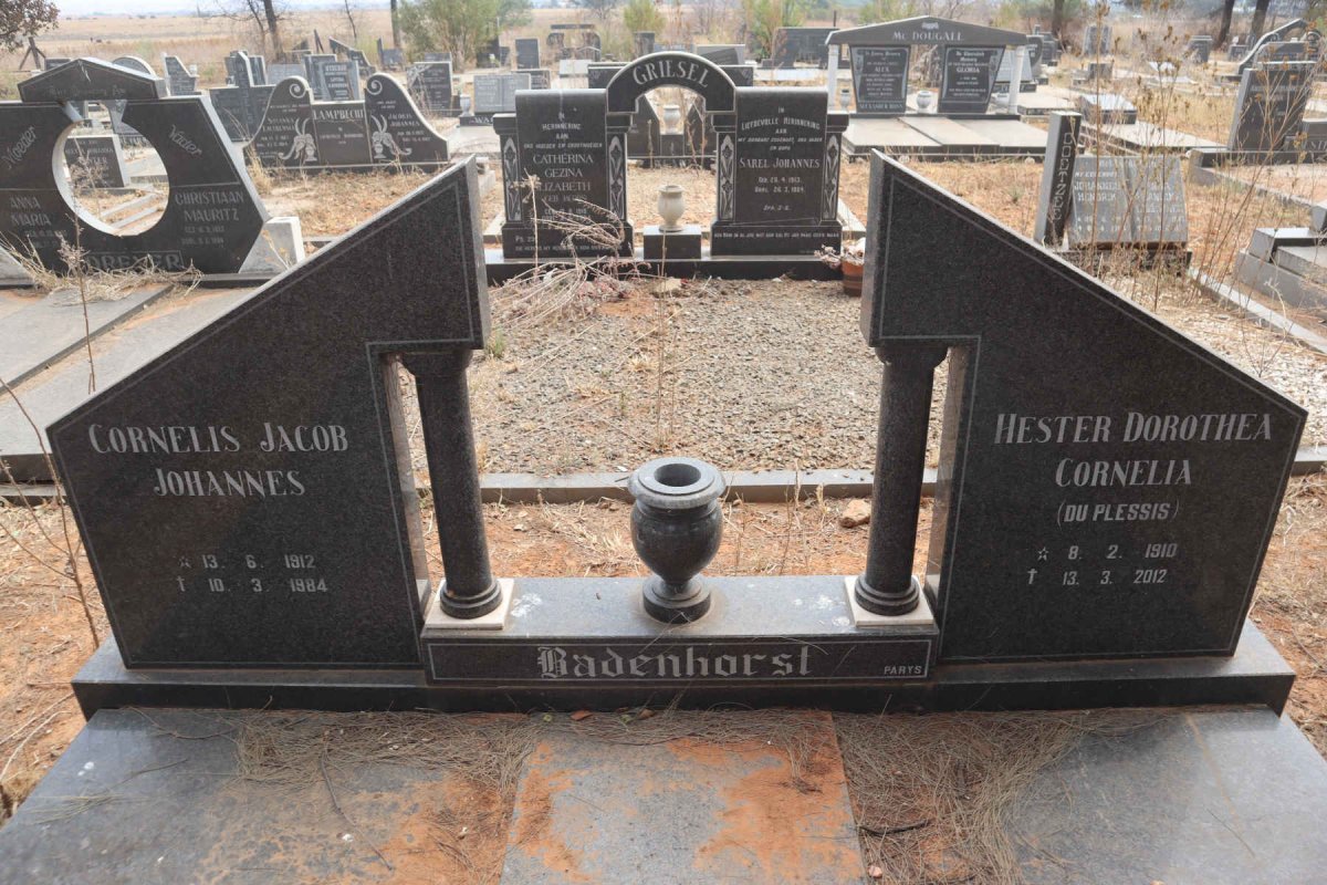 BADENHORST Cornelis Jacob Johannes 1912-1984 & Hester Dorothea Cornelia DU PLESSIS 1910-2012