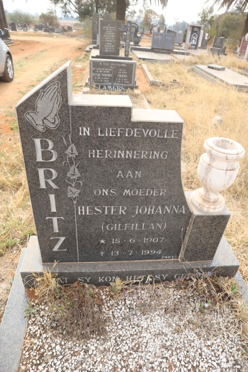 BRITZ Hester Johanna nee GILFILLAN 1907-1994