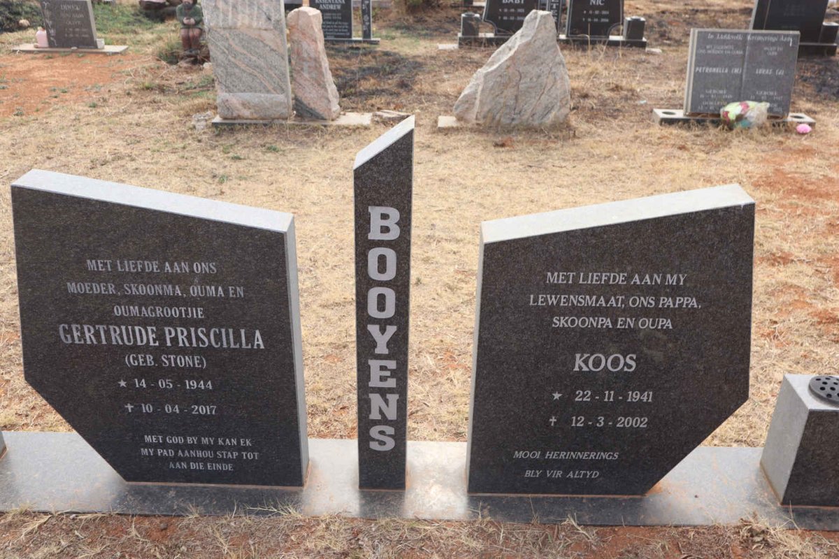 BOOYENS Koos 1941-2002 & Gertrude Priscilla STONE 1944-2017