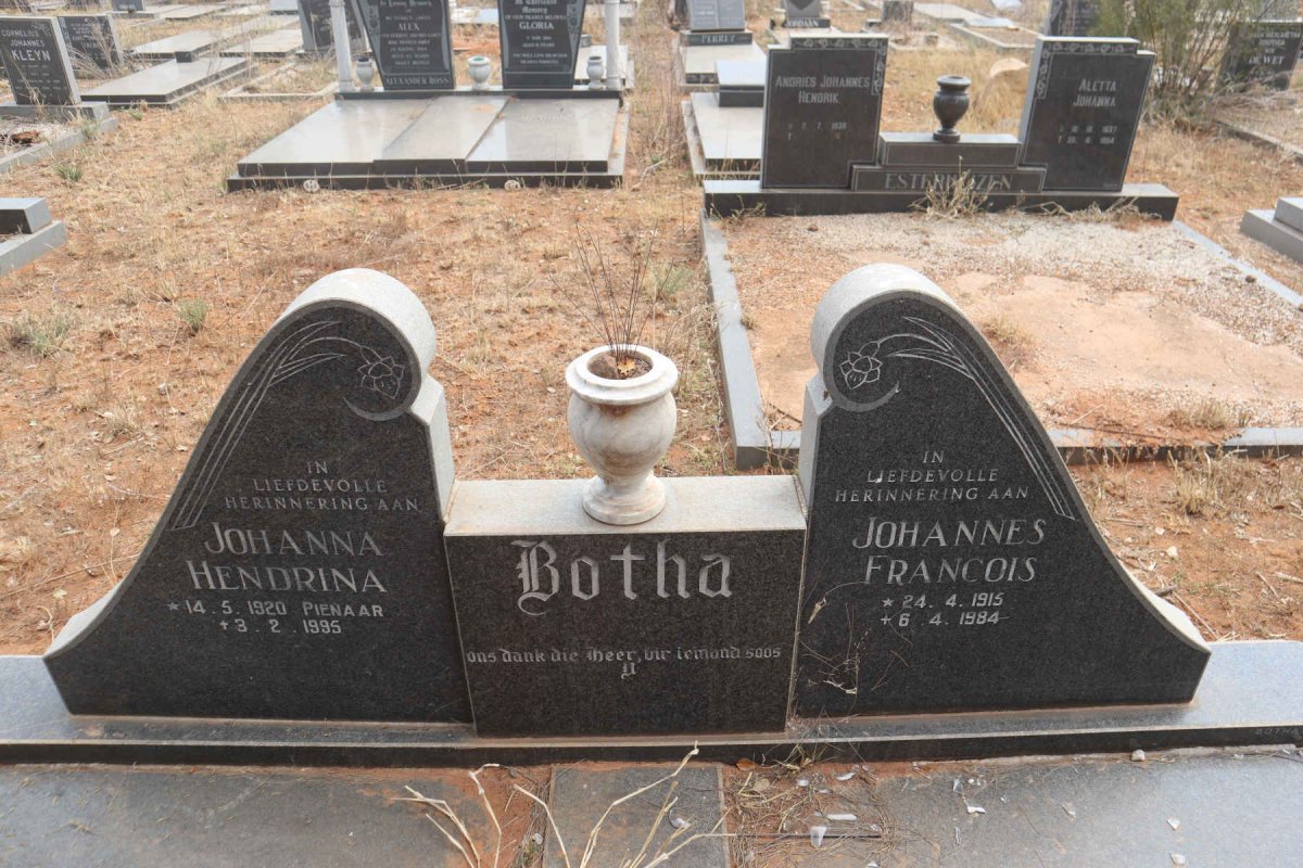 BOTHA Johannes Francois 1915-1984 & Johanna Hendrina PIENAAR 1920-1995