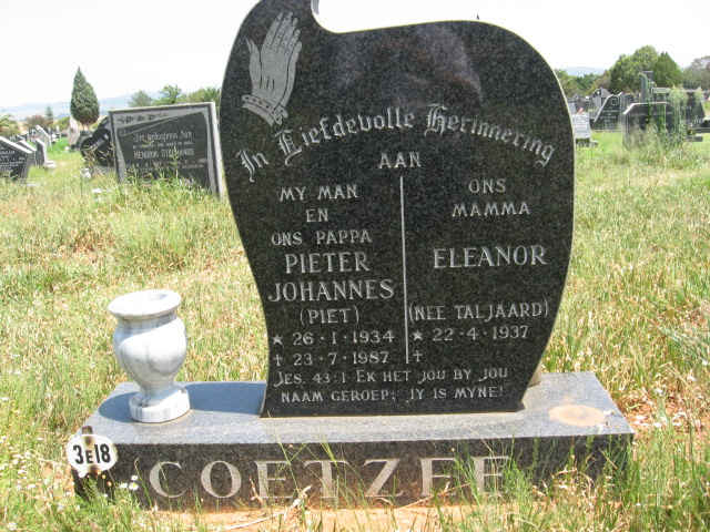 COETZEE Pieter Johannes 1934-1987 &amp; Eleanor TALJAARD 1937-