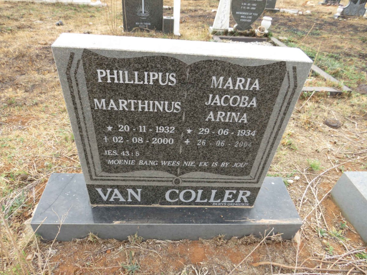COLLER Phillipus Marthinus, van 1932-2000 & Maria Jacoba Arina 1934-2004