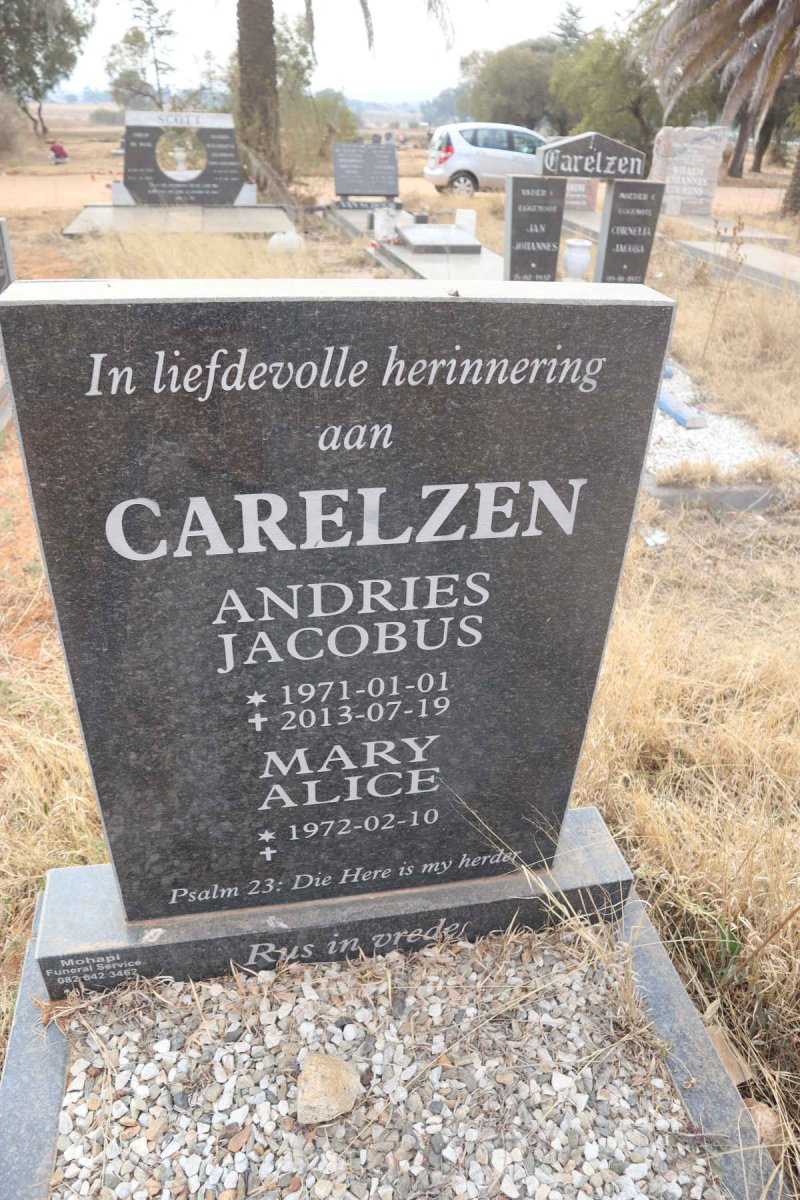 CARELZEN Andries Jacobus 1971-2013 & Mary Alice 1972-