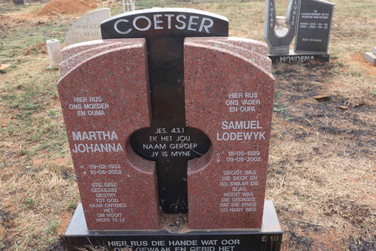COETSER Samuel Lodewyk 1929-2002 & Martha Johanna 1932-2002