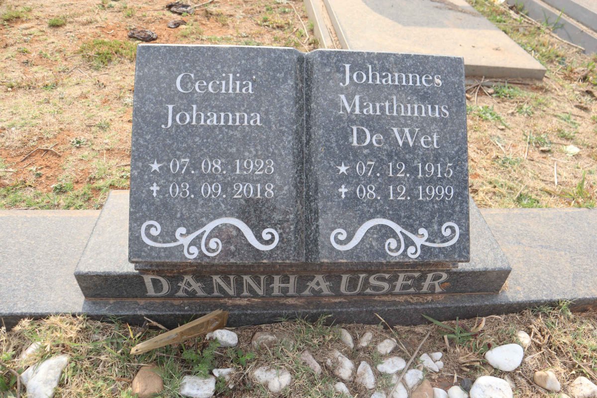DANNHAUSER Johannes Marthinus de Wet 1915-1999 & Cecilia Johanna 1923-2018