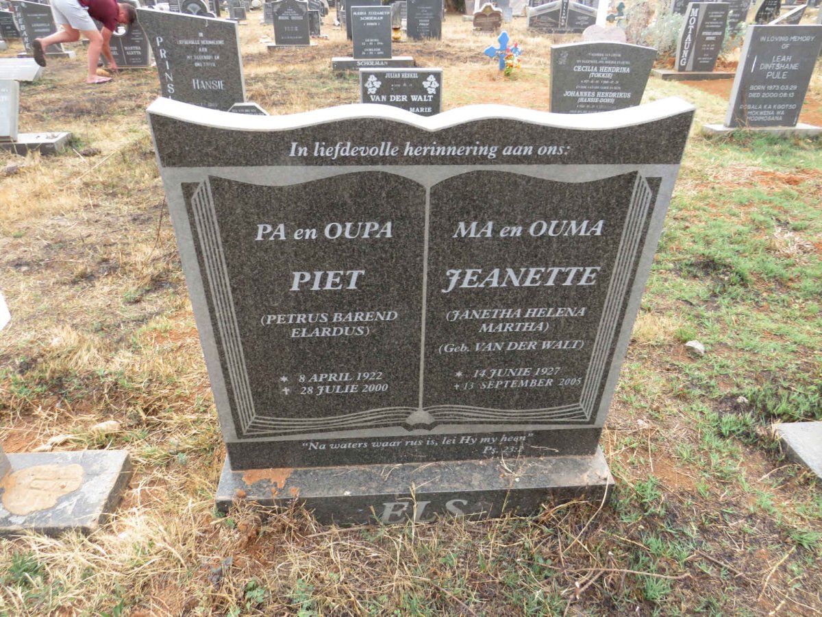 ELS Petrus Barend Elardus 1922-2000 & Janetha Helena Martha VAN DER WALT 1927-2005