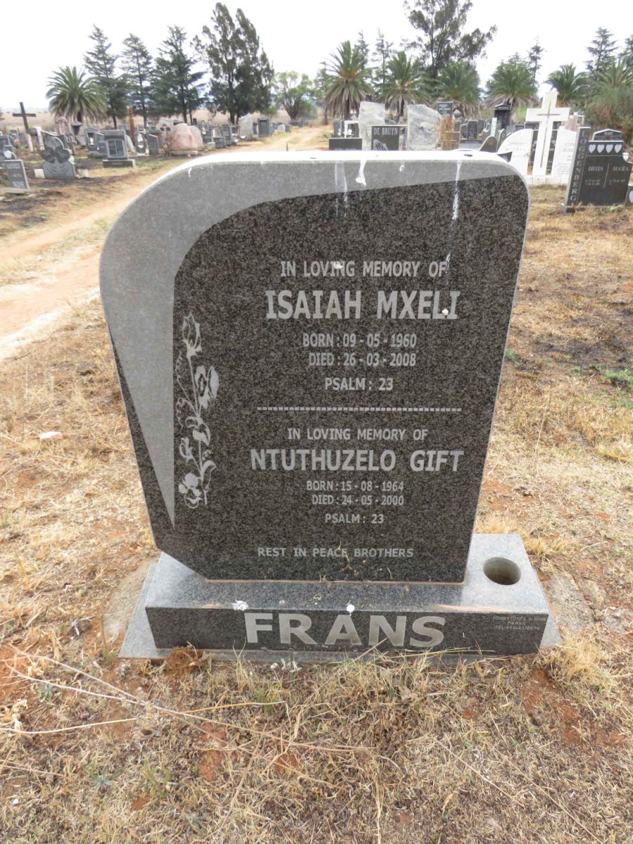 FRANS Isaiah Mxeli 1960-2008 & Ntuthuzelo Gift 1964-2000