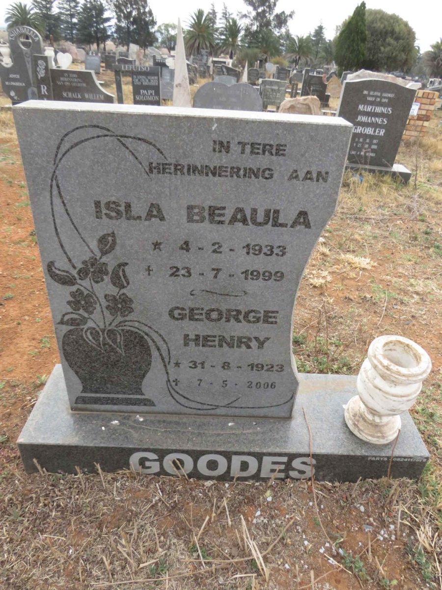 GOODES George Henry 1923-2006 & Isla Beaula 1933-1999