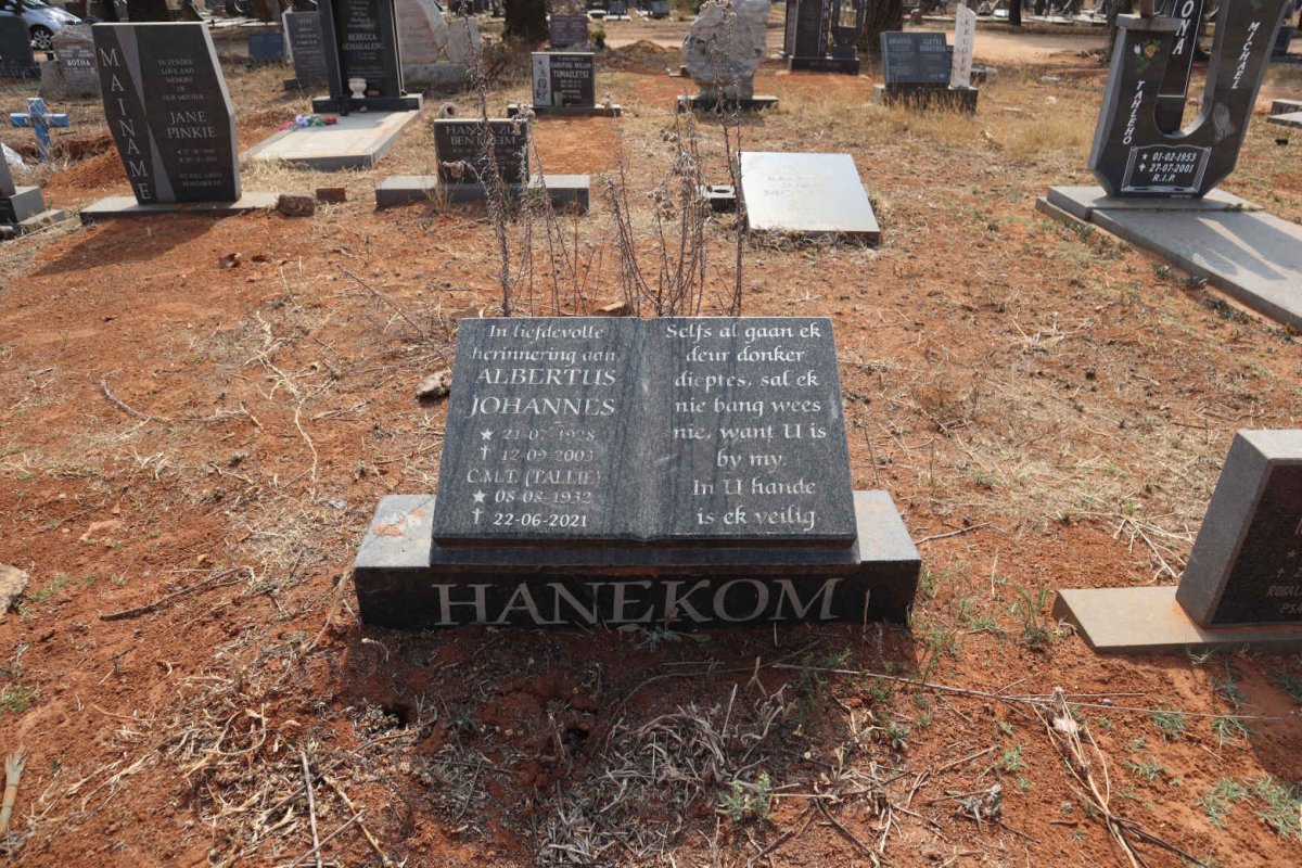 HANEKOM Albertus Johannes 1928-2003 & C.M.T. 1932-2021