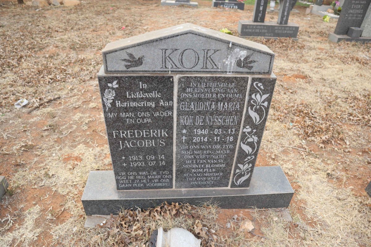 KOK Frederik Jacobus 1913-1993 & Glaudina Maria DE NYSSCHEN 1940-2014