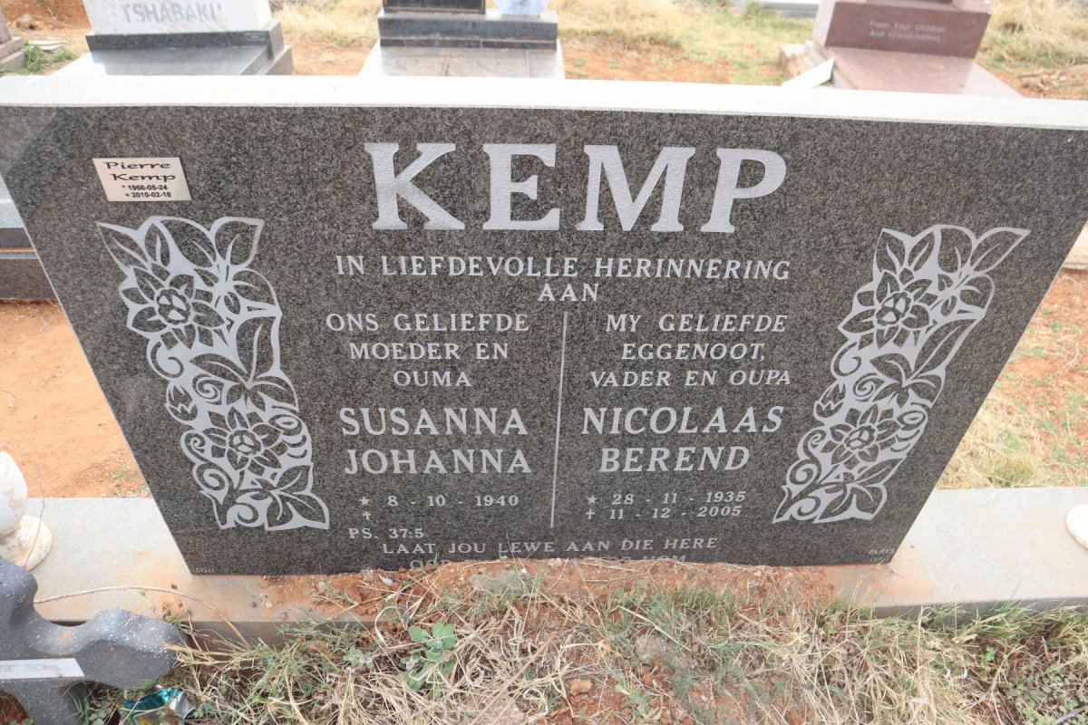 KEMP Nicolaas Berend 1935-2005 & Susanna Johanna 1940-