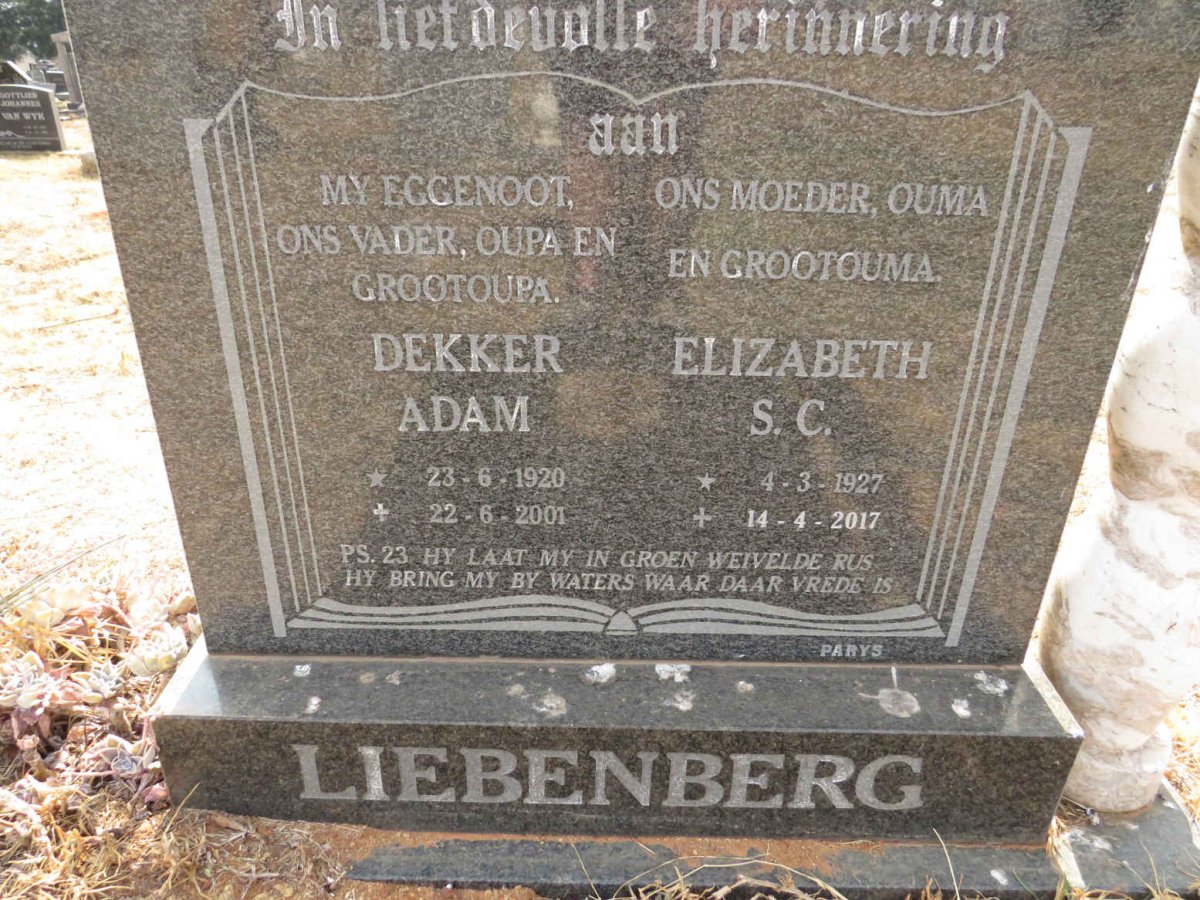 LIEBENBERG Dekker Adam 1920-2001 & Elizabeth C.S. 1927-2017_2 