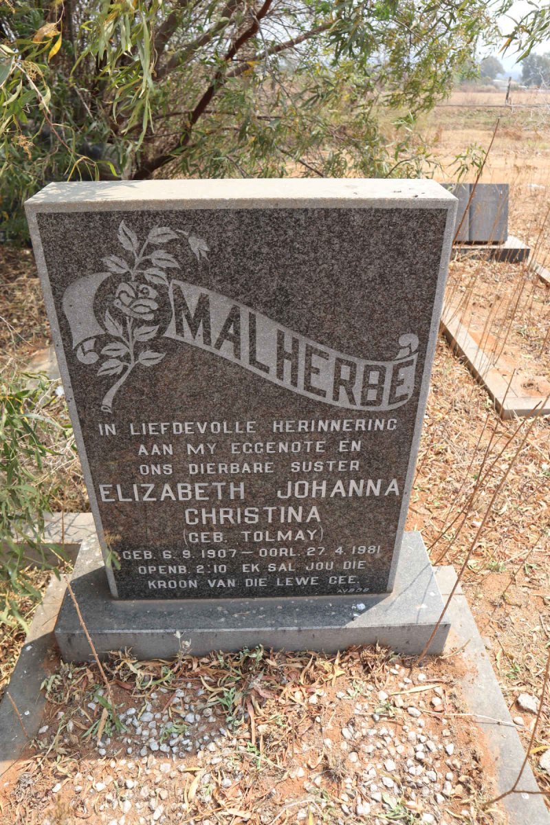 MALHERBE Elizabeth Johanna Christina nee TOLMAY 1907-1981