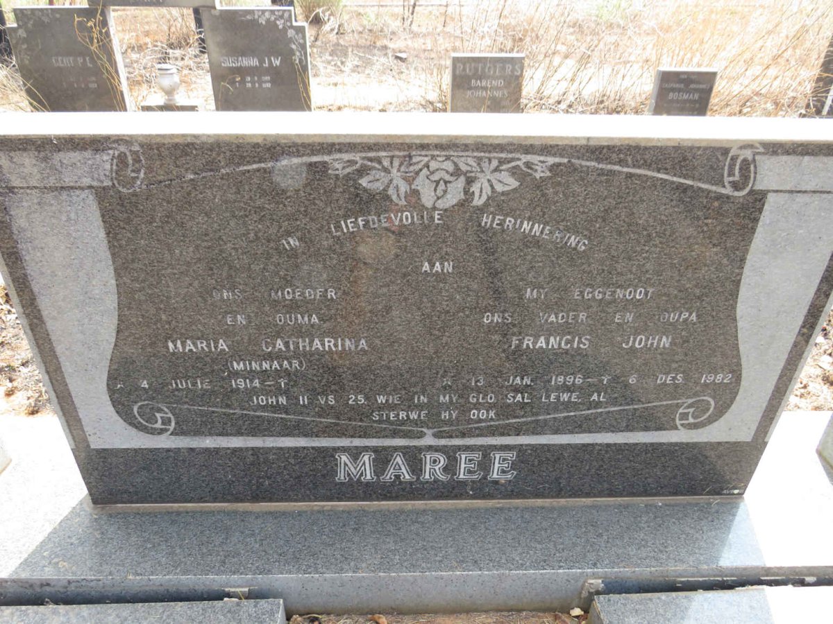 MAREE Francis John 1896-1982 & Maria Catharina MINNAAR 1914-