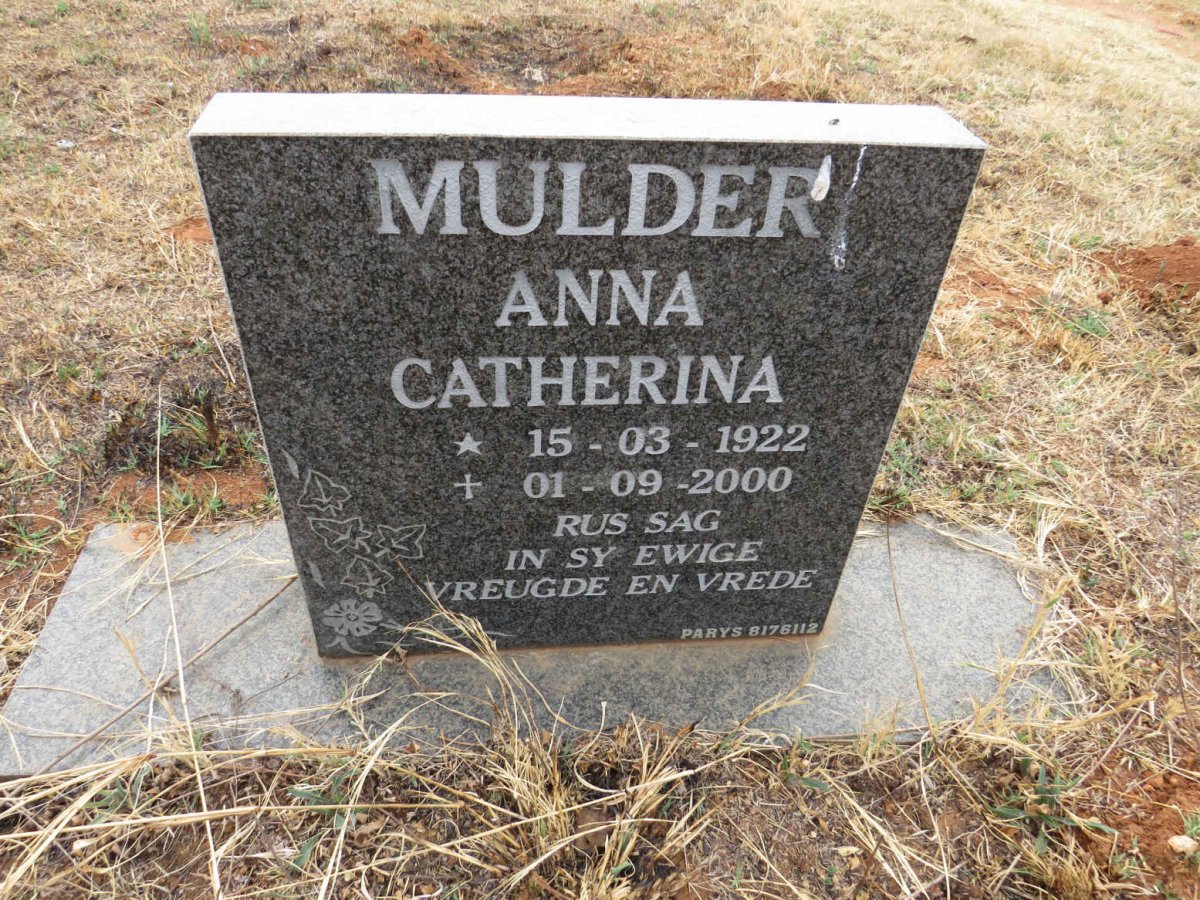MULDER Anna Catherina 1922-2000