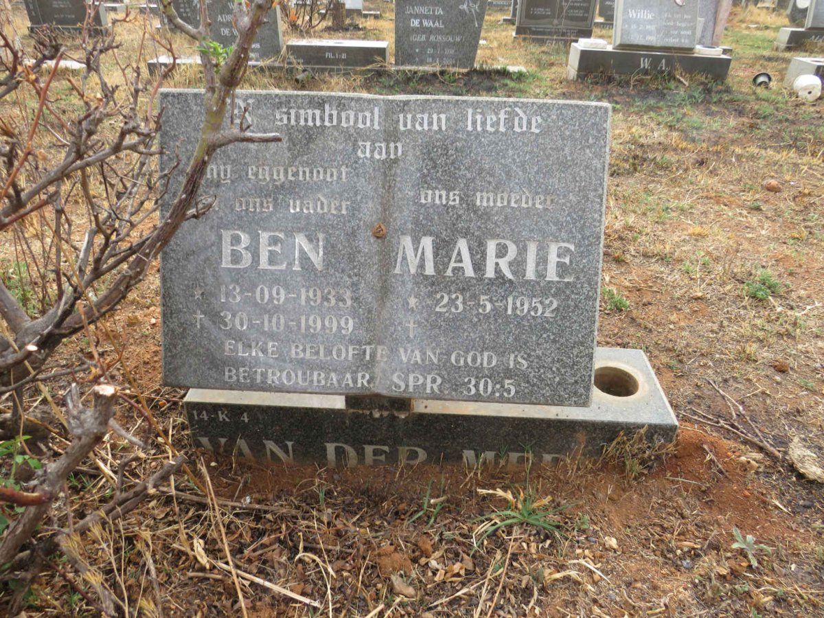 MERWE Ben, van der 1933-1999 & Marie 1952-