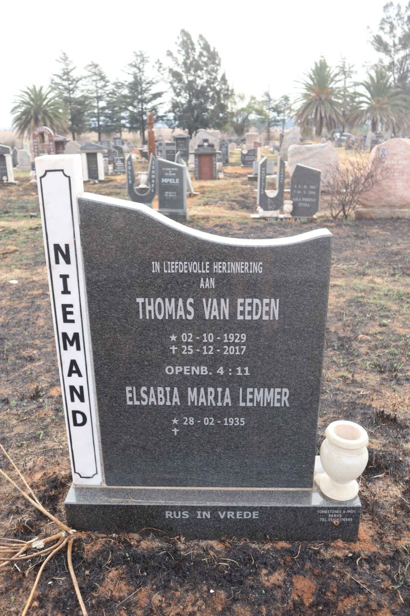 NIEMAND Thomas van Eeden 1929-2017 & Elsabia Maria Lemmer 1935-