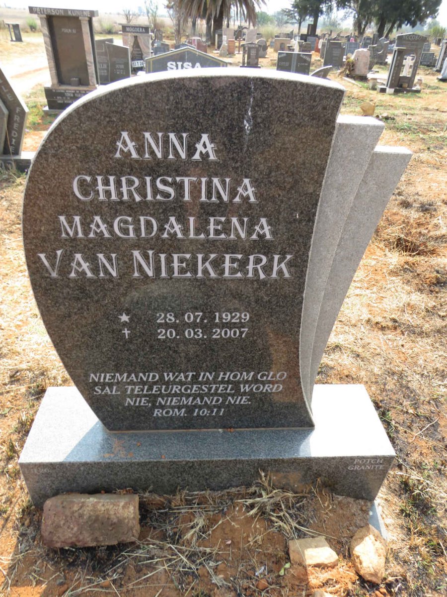NIEKERK Anna Christina Magdalena, van 1929-2007 