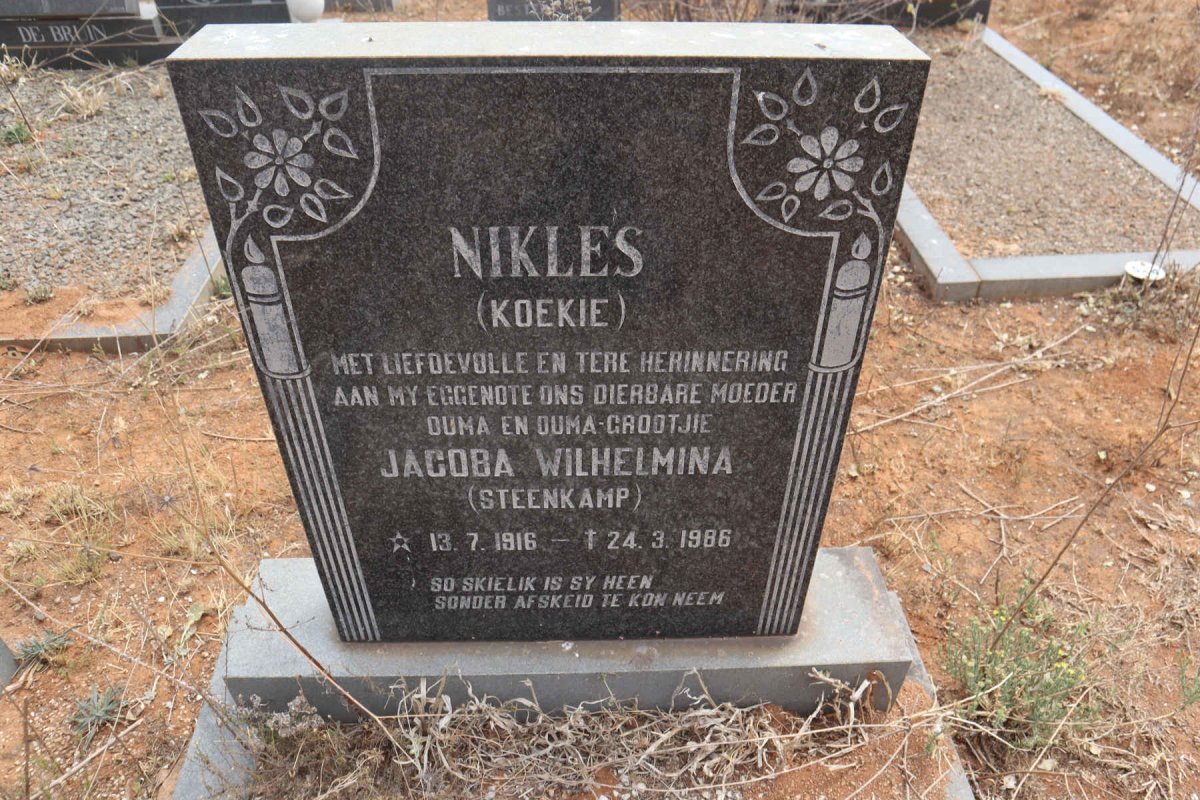 NIKLES Jacoba Wilhelmina nee STEENKAMP 1916-1986