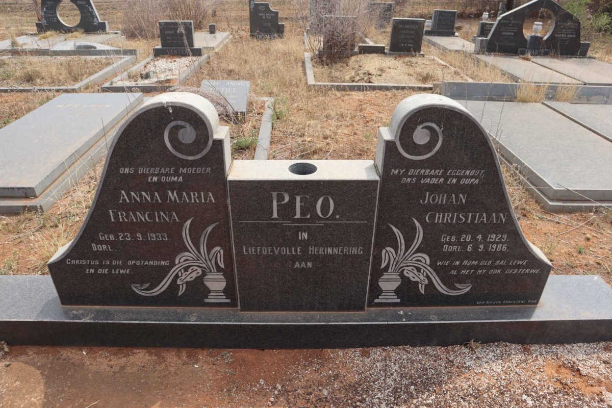 PEO Johan Christiaan 1929-1986 & Anna Maria Francina 1933-