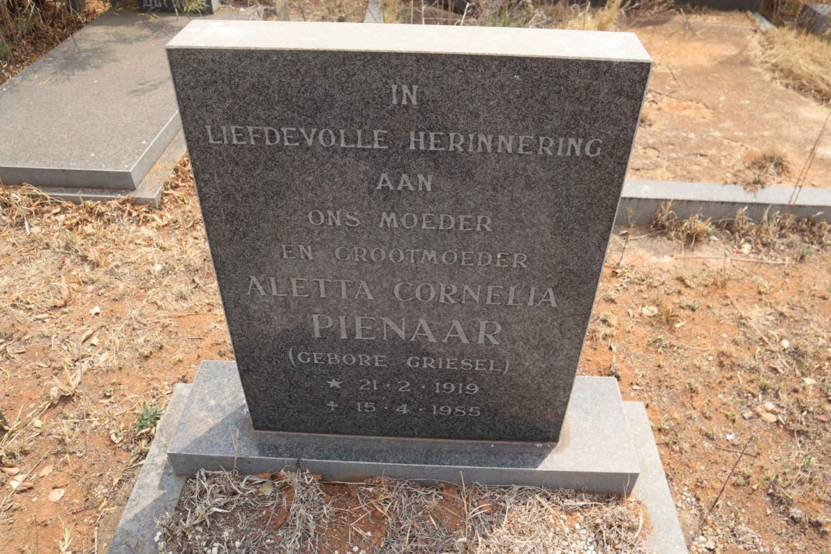 PIENAAR Aletta Cornelia nee GRIESEL 1919-1985