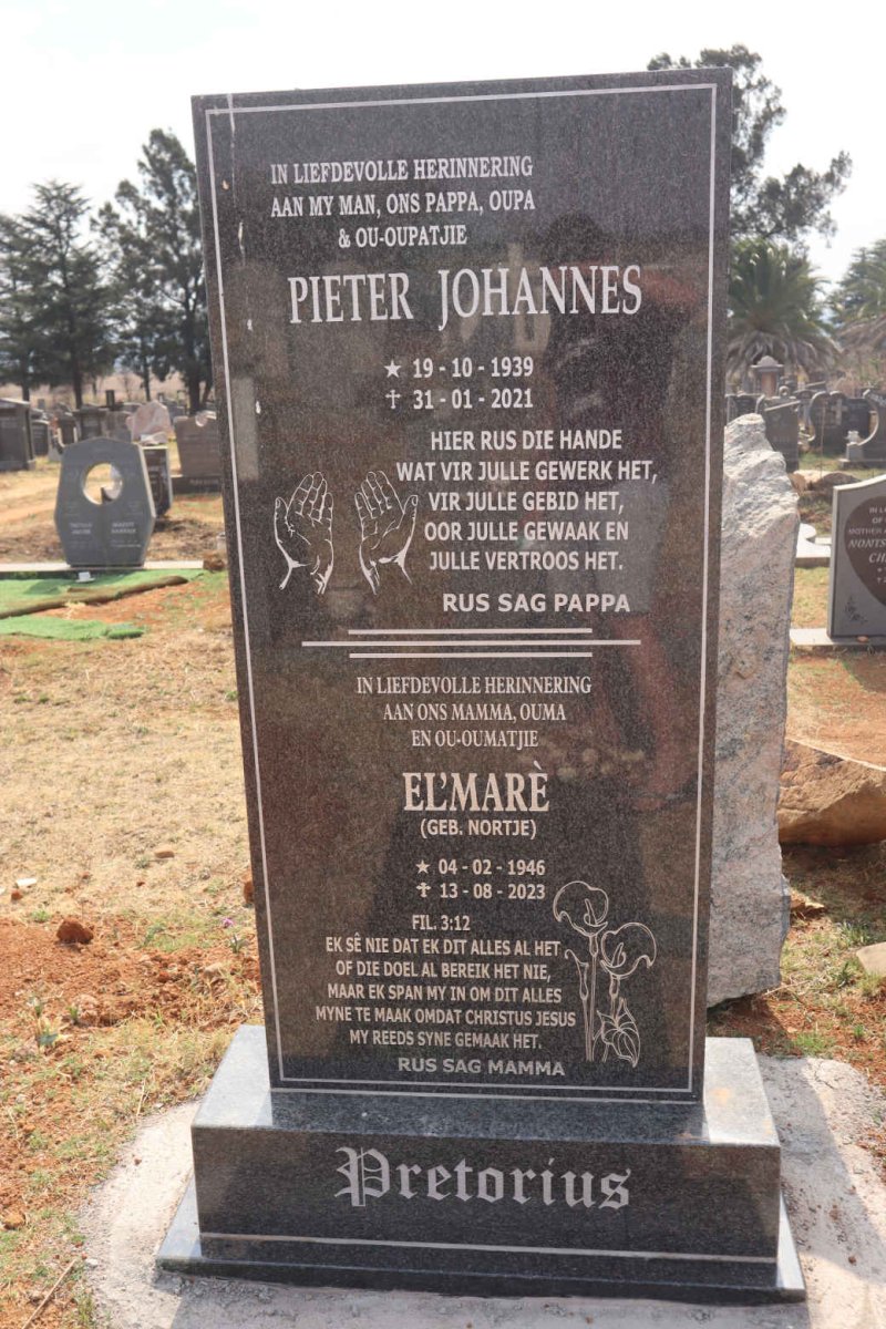 PRETORIUS Pieter Johannes 1939-2021 & Elmare NORTJE 1946-2023