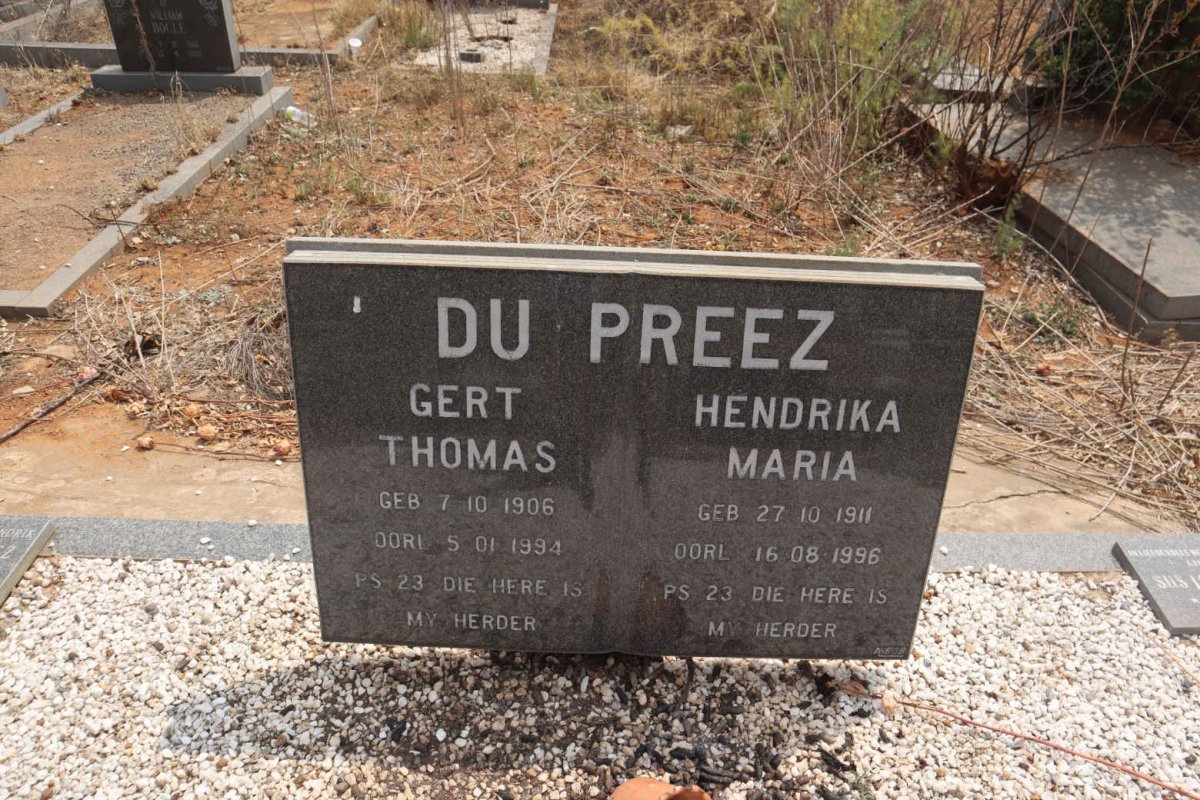 PREEZ Gert Thomas, du 1906-1994 & Hendrika Maria 1911-1996