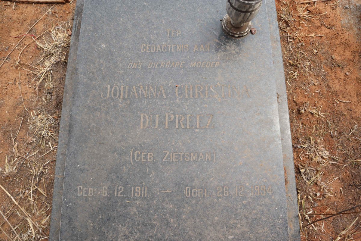 PREEZ Johanna Christina, du nee ZIETSMAN 1911-1994