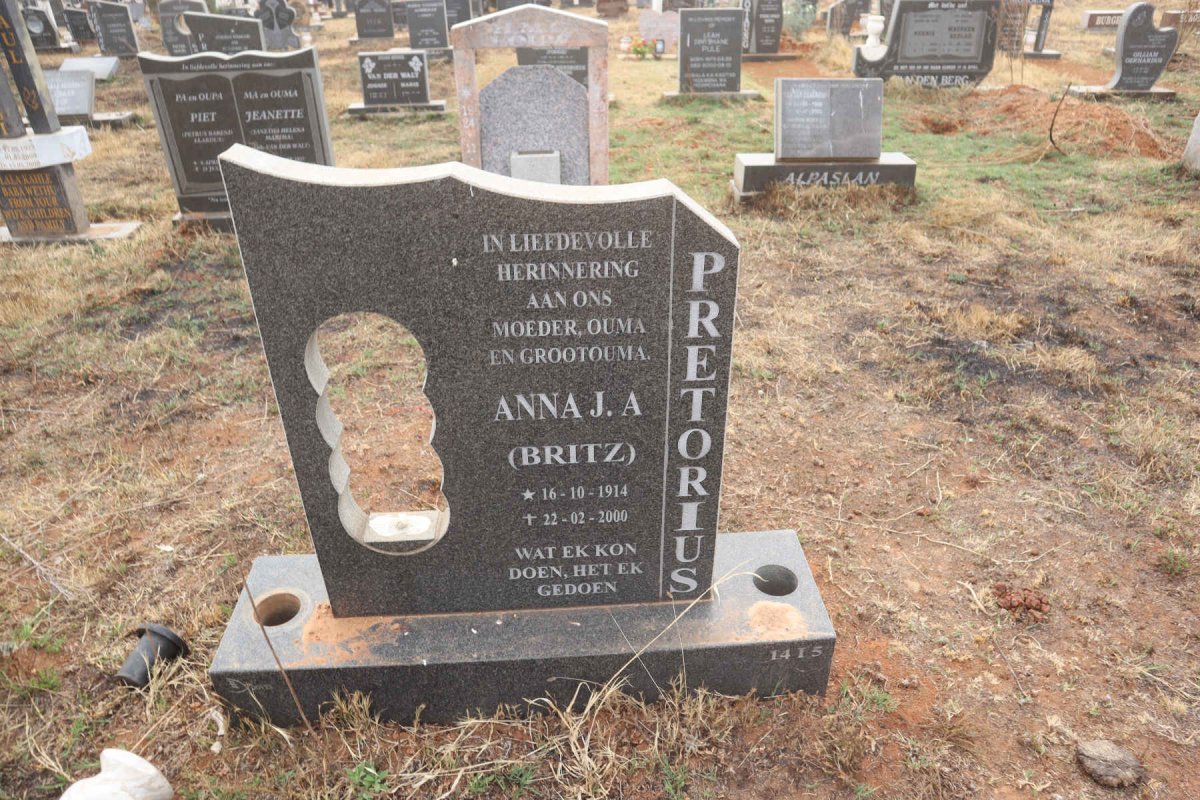 PRETORIUS Anna J.A. nee BRITZ 1914-2000